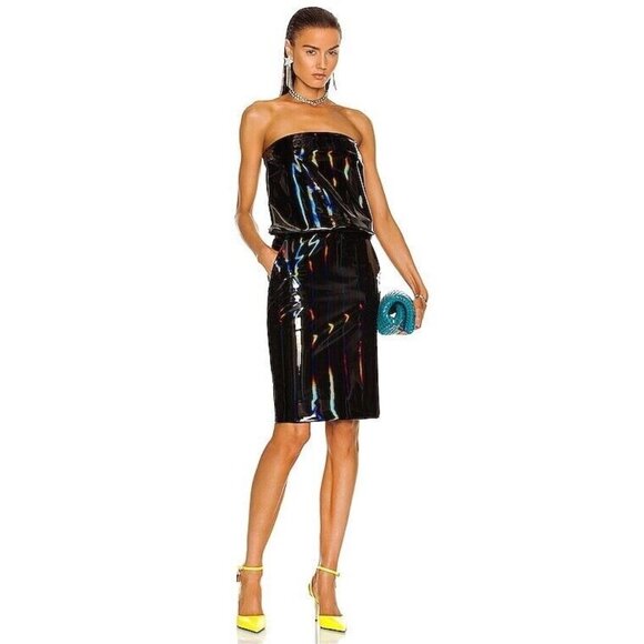 THE ATTICO Strapless Midi Dress Iridescent Black